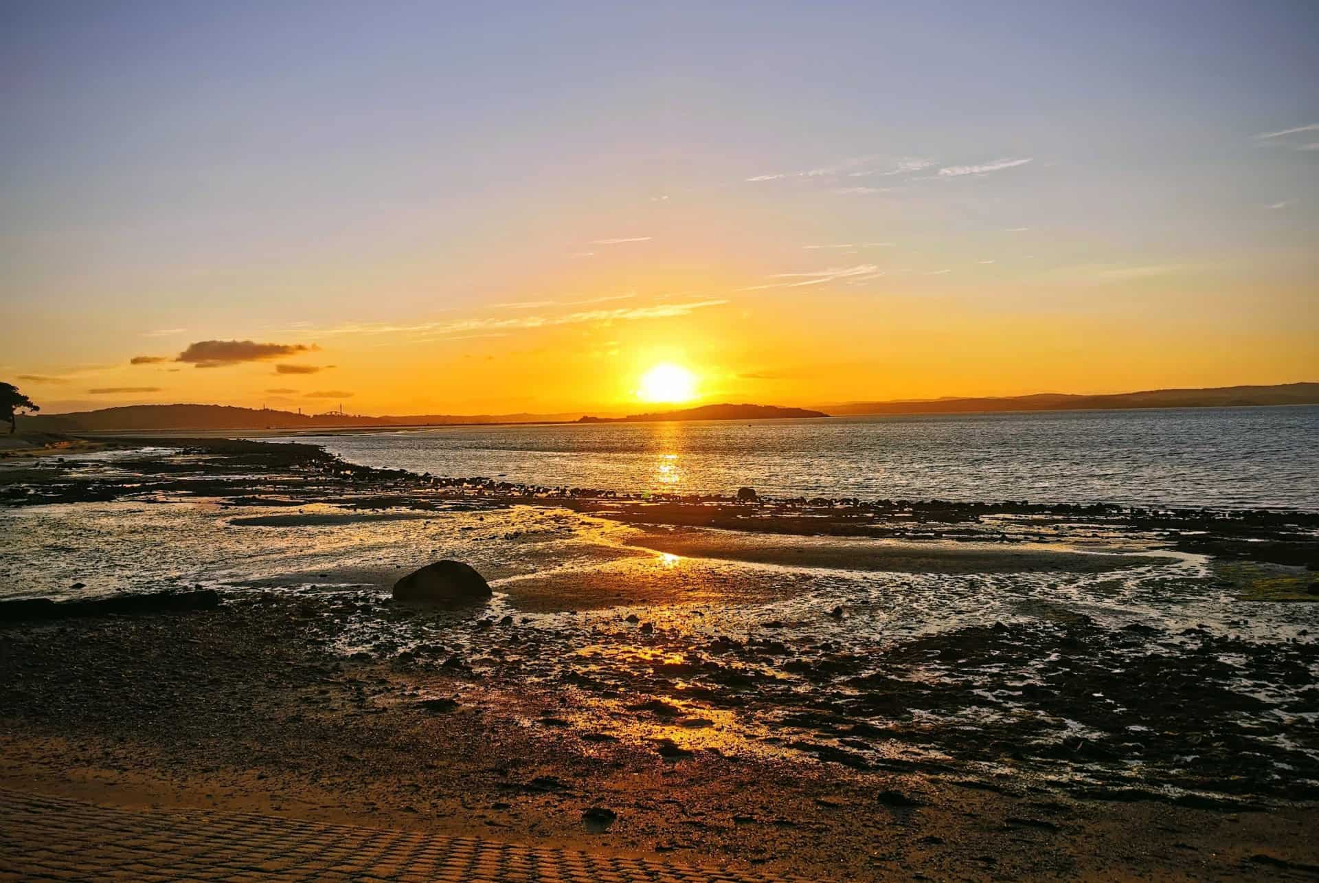cramond beach coucher de soleil