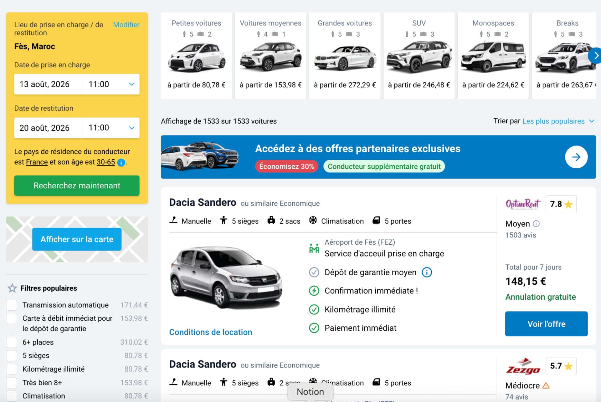 discovercars location fes haute saison