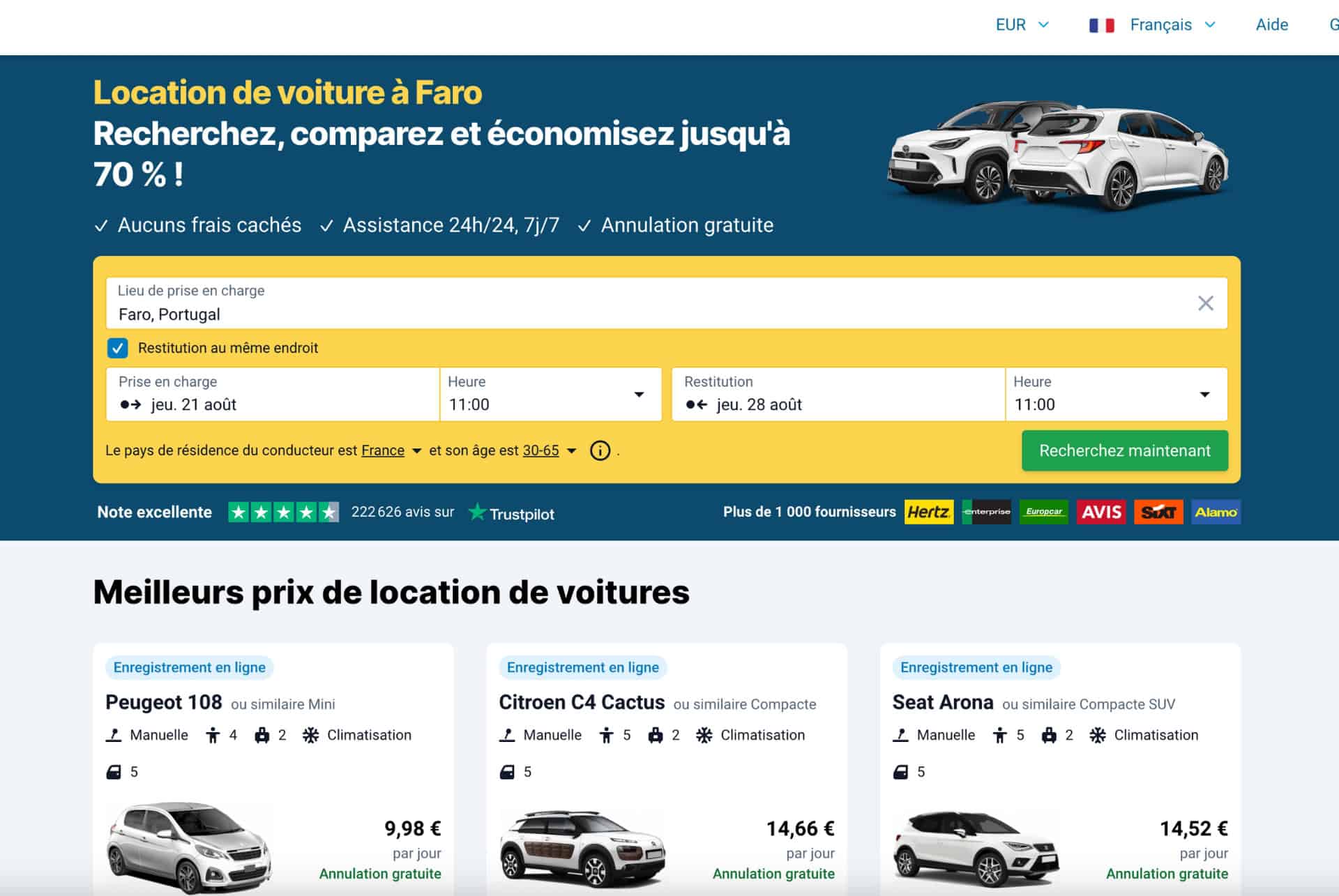 location de voiture a faro plateforme discovercars