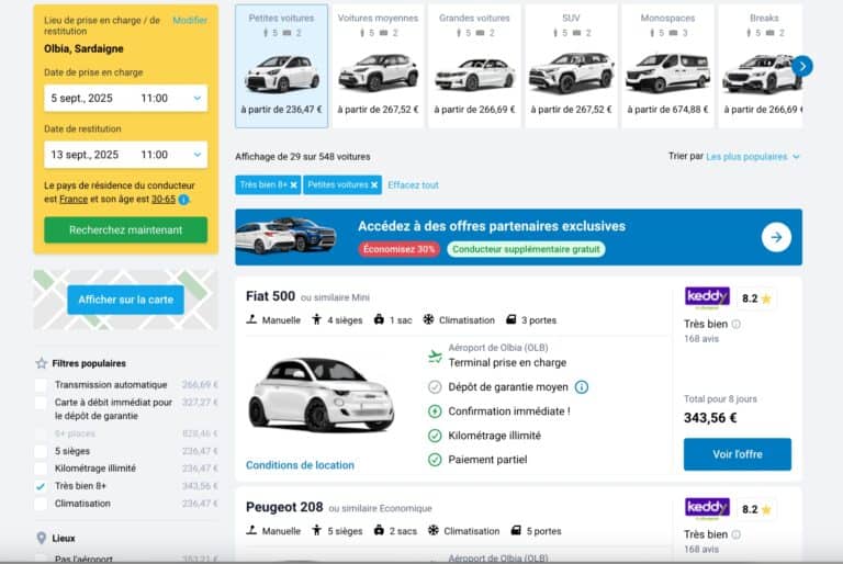Location de voiture à Olbia 